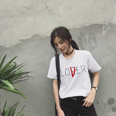 Women's Casual Top, Men's Ulzzang Letters Retro Summer Short Sleeved T-shirt