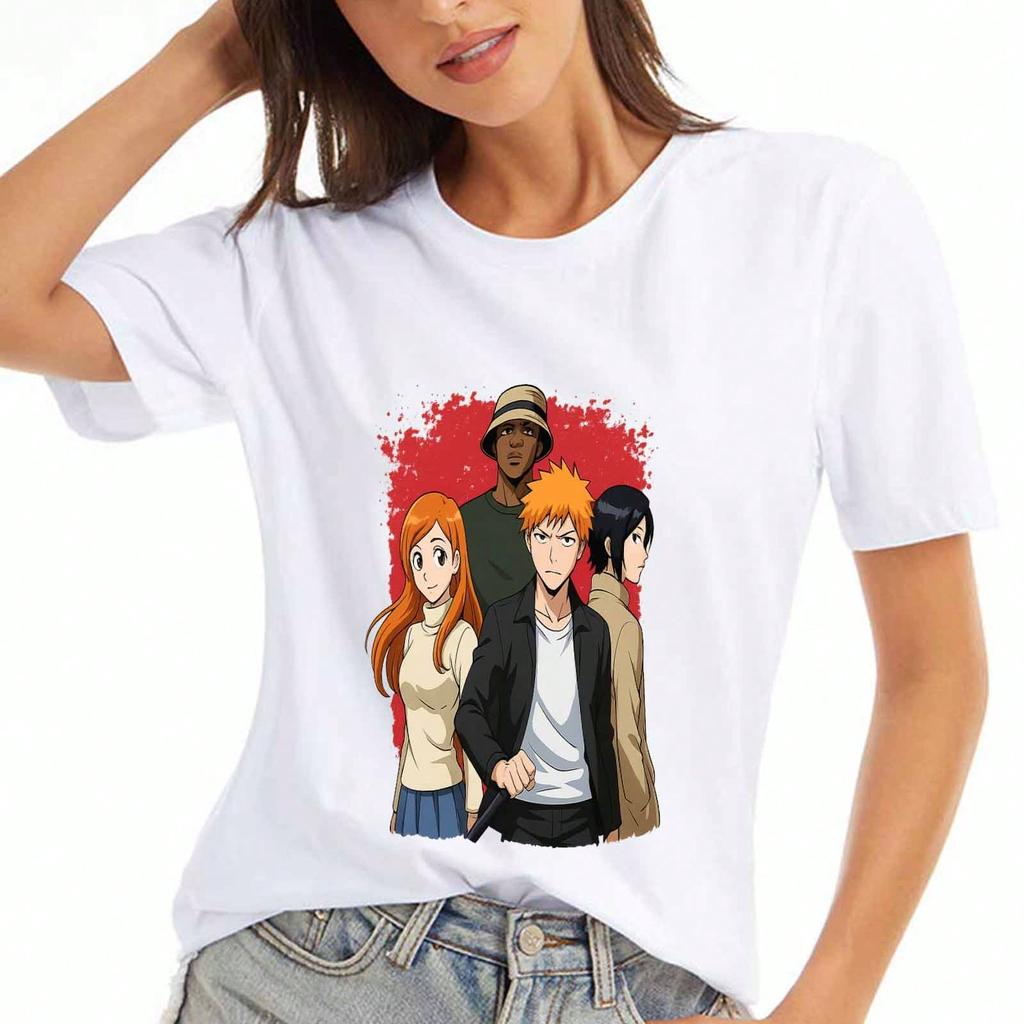 Anime Characters Ladies Cotton T Shirt, Pure Cotton Premium Printing, Durable, Casual And Fashionable. Theme, Stylish Manga Art,Japanese Style Design