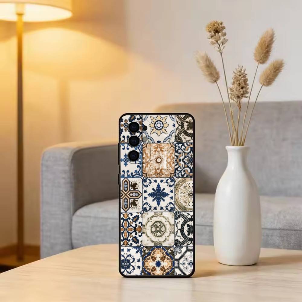 M-Moroccan T-Tile Phone Case For Samsung S25,S24,S21,S22,S23,S30,Ultra,S20,Plus,Fe,Soft Silicone Black Cover