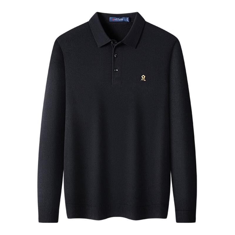 MONTAGUT Men's Wool Blend Embroidered Long Sleeve Polo Shirt