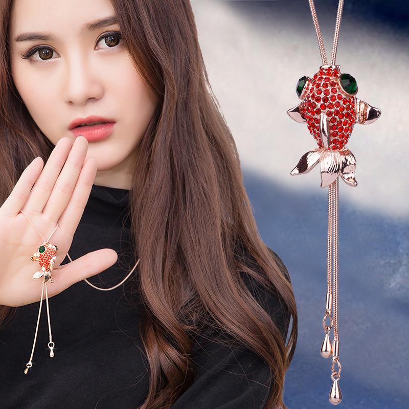 Autumn And Winter Good Luck Goldfish Sweater Chain Long Versatile Ethnic Style Clothes Pendant Accessories Necklace K5