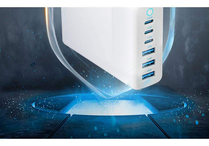 200W Gallium Nitride 6-Port Multi-Device Charger with 3A3C PD Support