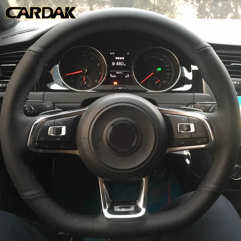 

CARDAK DIY черный искусственный кожаный чехол на руль автомобиля для Volkswagen Golf 7 GTI Golf R MK7 Polo GTI Scirocco 2015