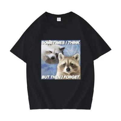 Sometimes I Think But Then I Forget Funny Raccoon Graphic Tee Shirt Unisex Women Fashion O-Neck Cotton Oversized T-Shirts Clothing