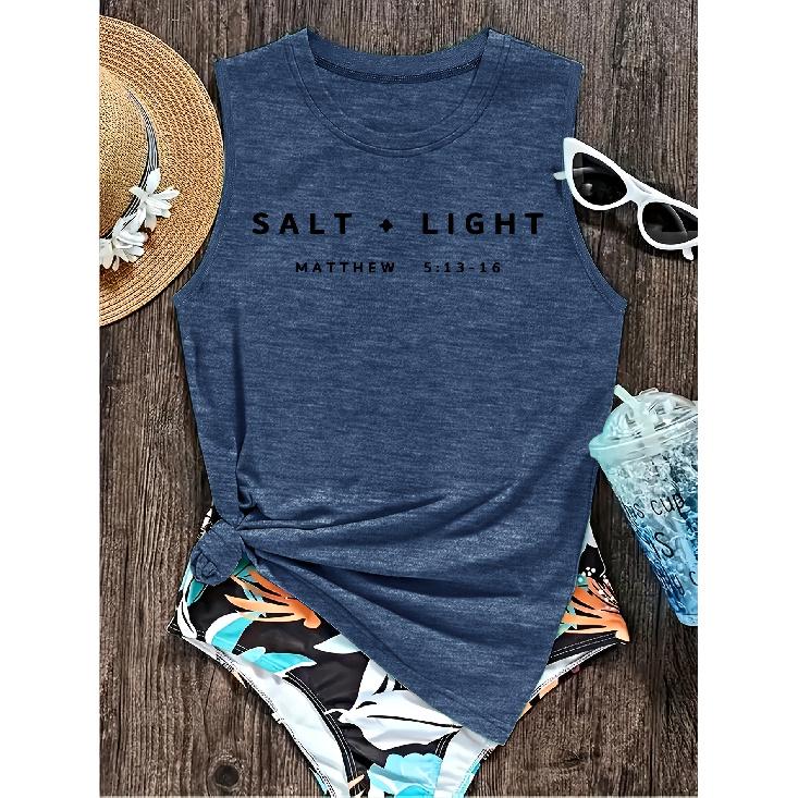 Elegant Vest for Women Salt & Light Biblical Verse Print Casual Loose Summer Vest Fashionable and elegant tops for commuting, vacation, and everyday