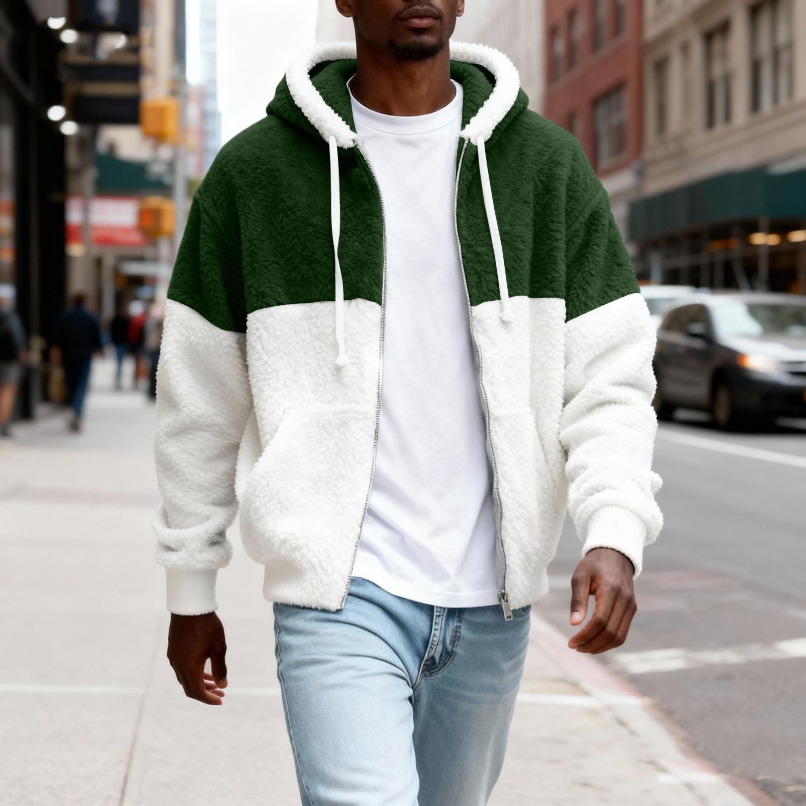 

Мужская пушистая толстовка с капюшоном на молнии плюшевая куртка на молнии с капюшоном для S