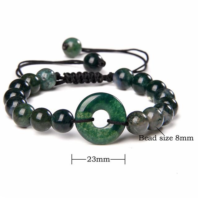 Pulseira trançada de pedra natural, jades verdes, turquesas africanas, contas, pulseiras de corda ajustáveis para homens e mulheres, presente criativo