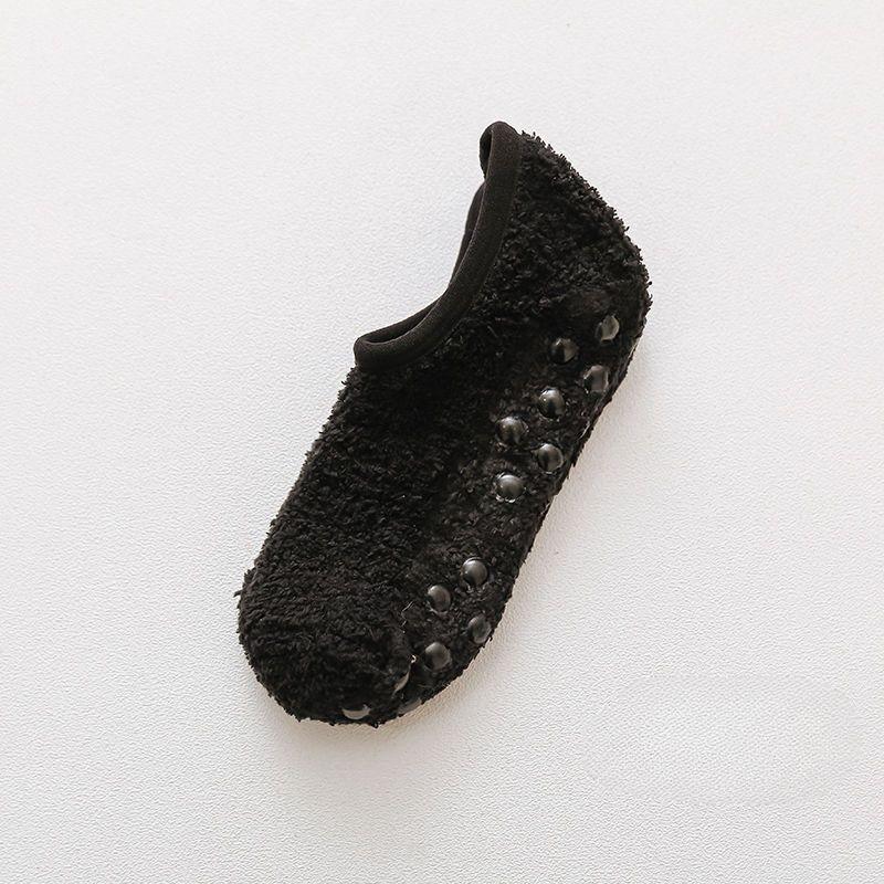 1 пара зимних женских теплых домашних носков для пола, нескользящие однотонные короткие носки-лодочки чёрный