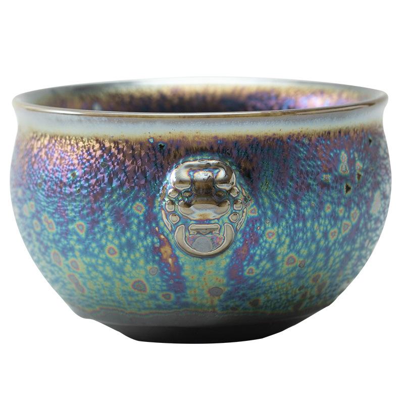 Colorful Kiln Mutated Shape Gilded Jian Zhan Cup Ceramic Kung Fu Tea Cup Tenmoku Glaze Single Cup Master Cup Tea Bowl Tasting Cu