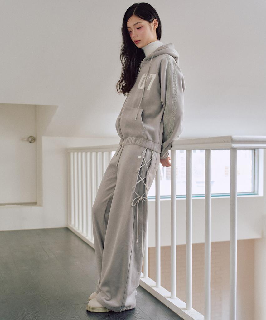 ZEROPLANET Chloe Velour Lace-Up Pants [Light Grey]