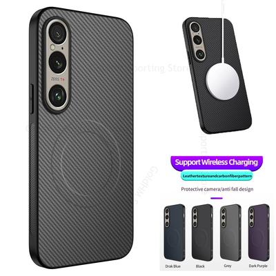 Etui z miękkim bumperem z włókna węglowego na telefon Sony Xperia 1 VII Bezprzewodowa ładowarka Magnetyczny pokrowiec odporny na wstrząsy Xperia 1 VI 5 III xperia 1 III Tylna okładka