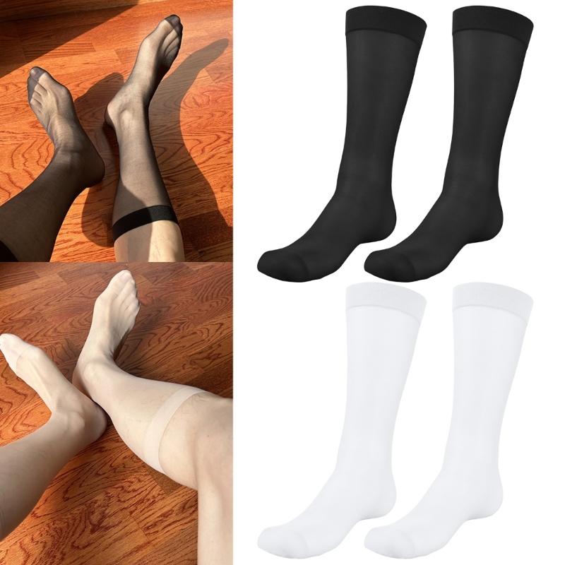 Mens Ultrathin Nylon Sheer Suit Sock Business Dress Socks with Reinforced Toe Solid Plain Thin Formal Dress Stockings