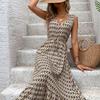 Women's Spring Summer  Lace Up Print Color High Waist Sleeveless Pleated Dress