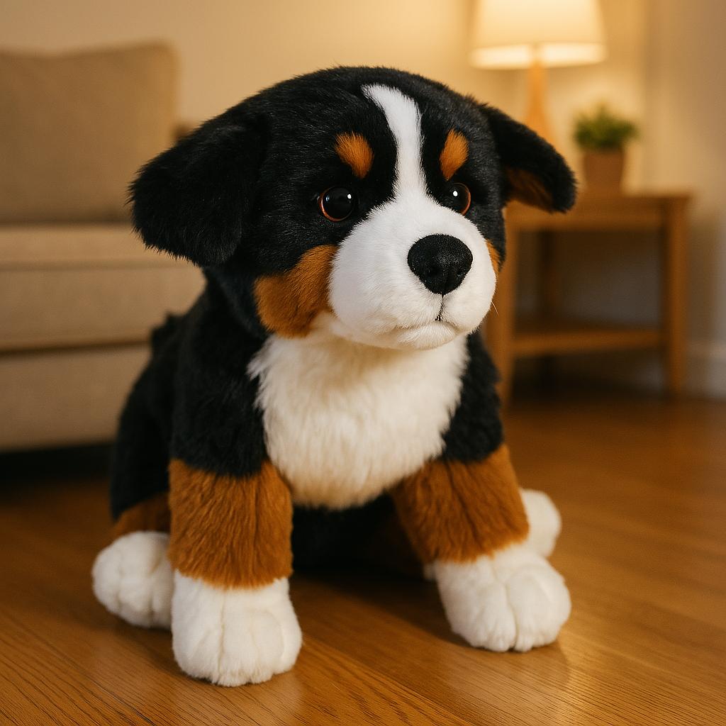 Superrealistisches Berner Sennenhund Plüschtier 9,8 Zoll, Simulationsdesign, weich und niedlich, kindersicherer Familienbegleiter, Healin