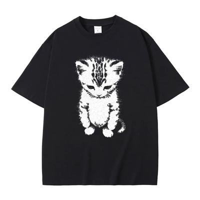 El Gato Sad Traurige Katze Lustiges Meme Grafik T-Shirt Unisex Herren Freizeit Humorvoll Vintage Übergroß Baumwolle Kurzarm T-Shirts
