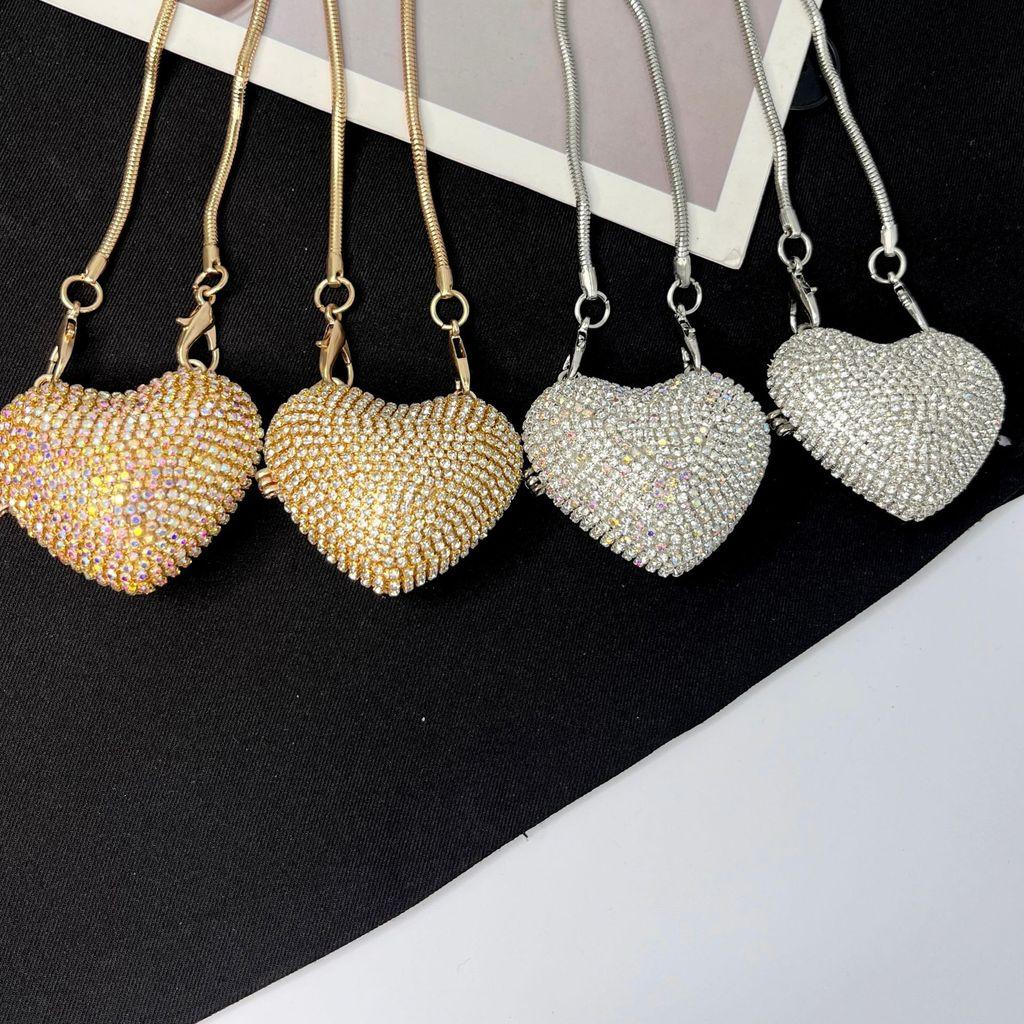 Mini Heart Shape Jewelry Box With Sparkling Rhinestones And Magnetic Closure For Daily Use