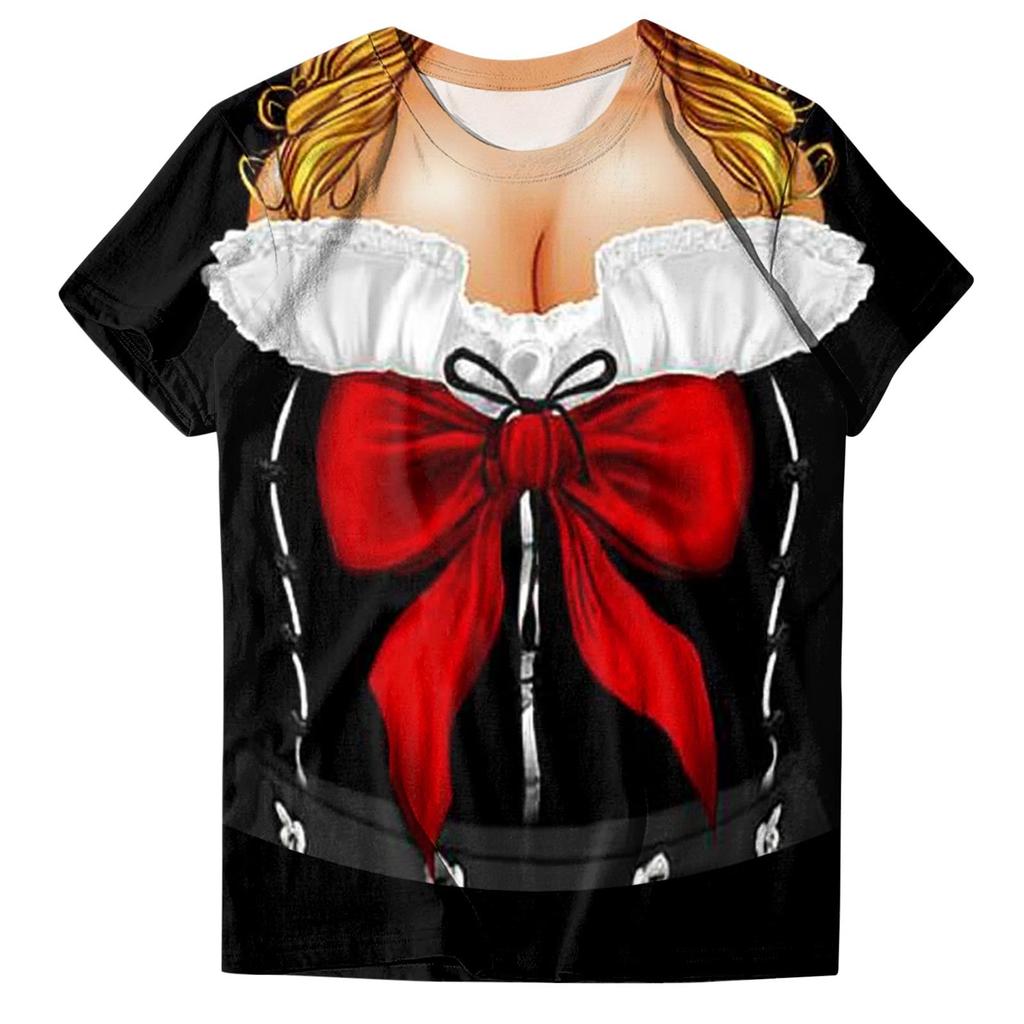 Women Casual Pullover T Shirt Oktoberfest Print Short Sleeve Crew Neck Top Lightweight Comfortable Fit Summer Tee