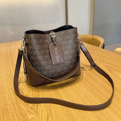 Borsa a Secchiello Versatile di Nicchia Nuova Semplice a Tracolla Obliqua Borsa da Donna Grande Capacità Stampata Borsa a Spalla Singola per Donna