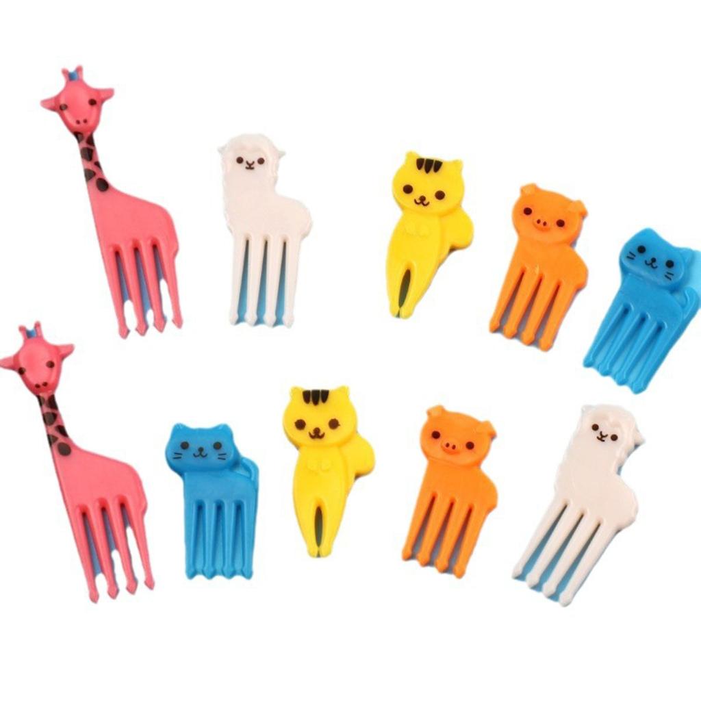 10pcs Animal Farm Fruit Fork Mini Cartoon Children Snack Cake Dessert Food Pick Toothpick Bento Lunches Party Decor Random Color