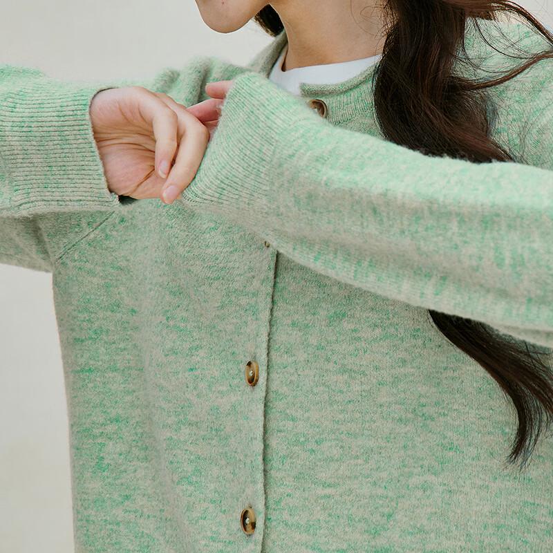 INMAN Women's Soft Round Neck Wool Blend Cardigan