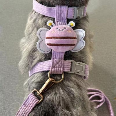Kattenharnas en Lijn Set Verstelbaar Ontsnappingsbestendig Kittenharnas met Cartoon Bij voor Kleine Middelgrote Katten Honden Buiten Wandelen