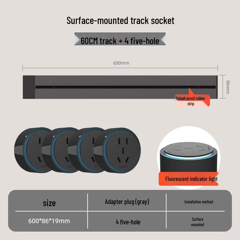 Movable Surface-Mounted Wireless Track Socket for Kitchen Island