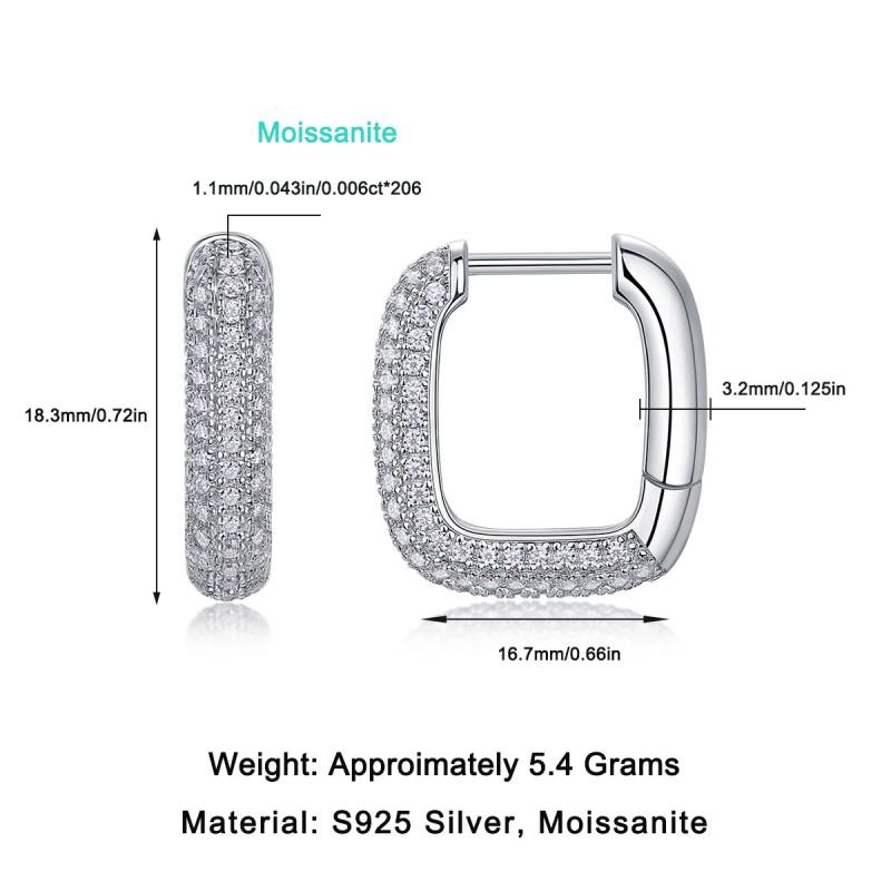 Elegant Geometric Hoop Earrings With Lab-Created Moissanite Stones Sterling Women Daily Wear