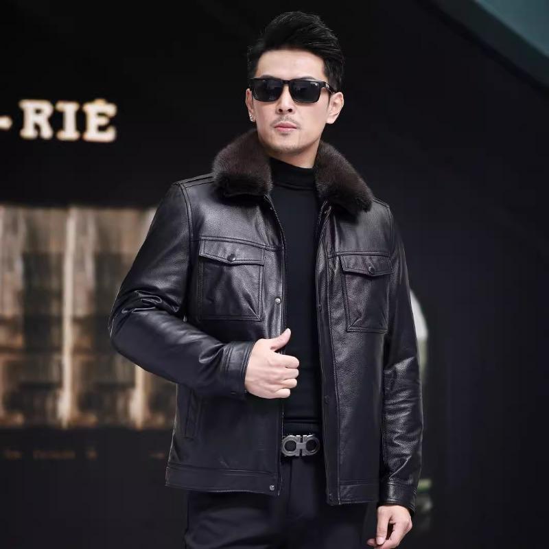 

Куртка из натуральной кожи с воротником из норкового бархата и подкладкой из норкового бархата, мужская куртка из натуральной кожи с отворотами, зимняя куртка 6XL