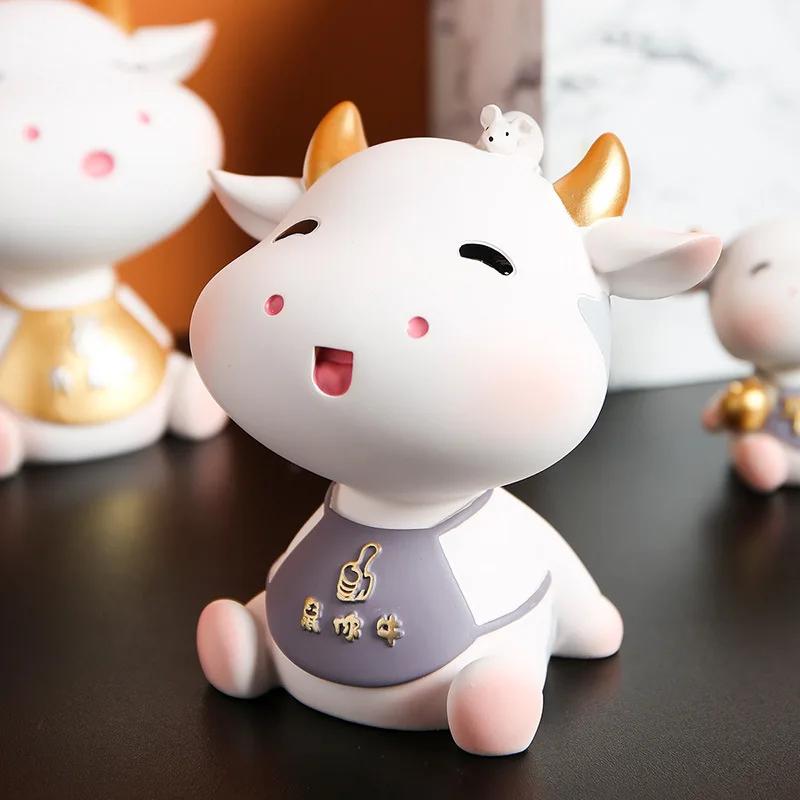 Nordic Cute Creative Healing Animal Calf Ornaments INS Feng'er Children's Room Desk Desktop Decoration Savings Can