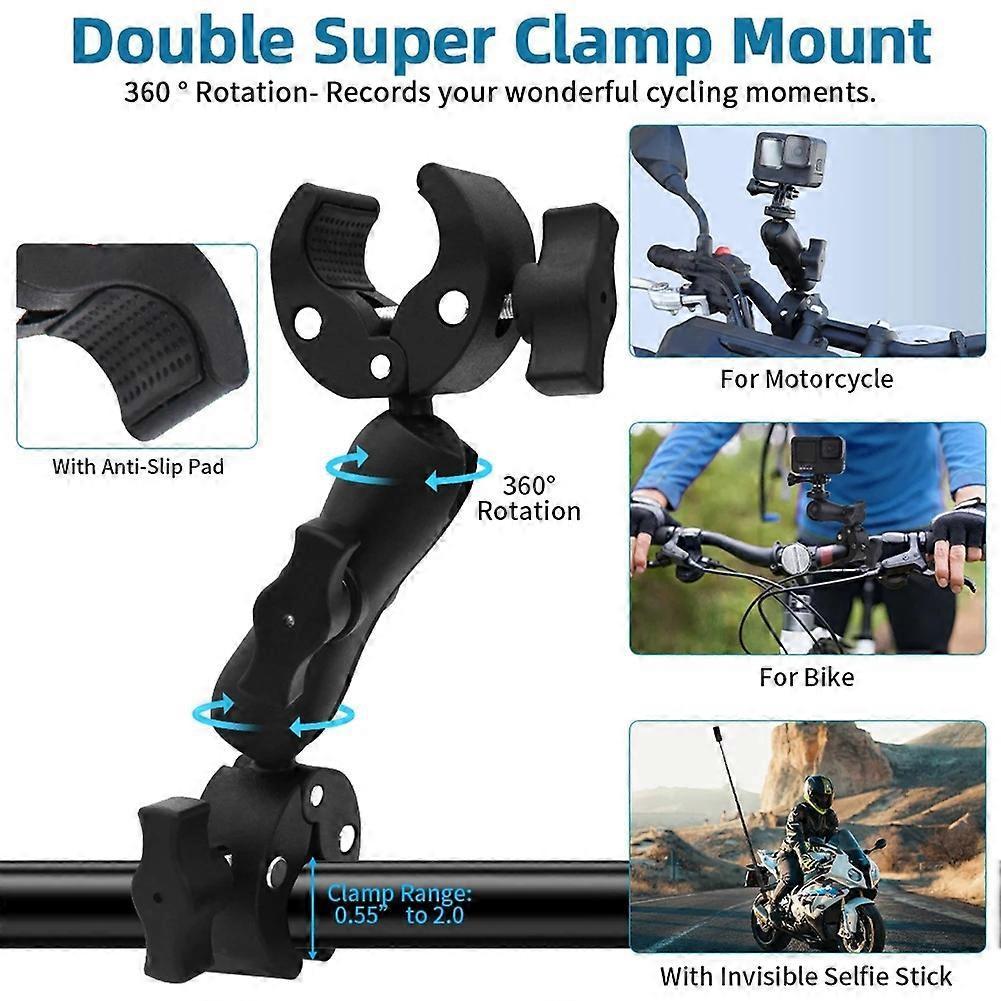 Motorcycle Mount Kit for Insta360 X5 X4 X3 X2 RS DJI GoPro Double Clamp Handlebar Selfie Stick for Insta 360