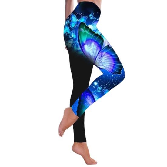 Leggings da donna a vita alta multicolore con stampa farfalla, sollevamento fianchi, elasticizzati, skinny, pantaloni per lo sport