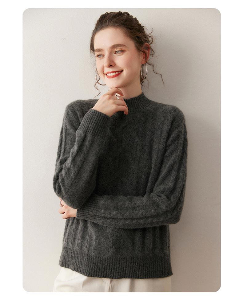 Lekasha Women's Cashmere Half-High Collar Knit Sweater - Autumn/Winter Thickened Short Base Layer