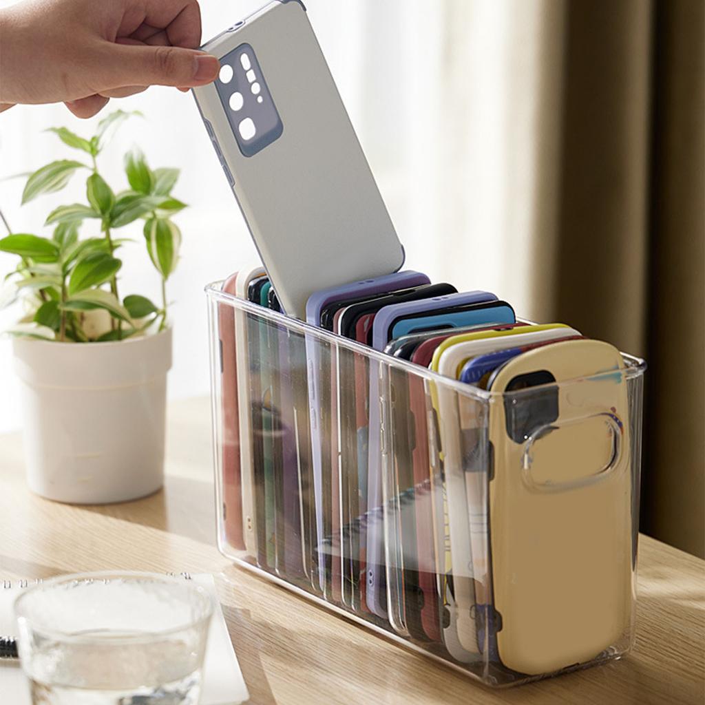 Clear Storage Bin Sturdy PET Transparent Desktop Phone Case Makeup Storage Organizer Home Dormitory Office