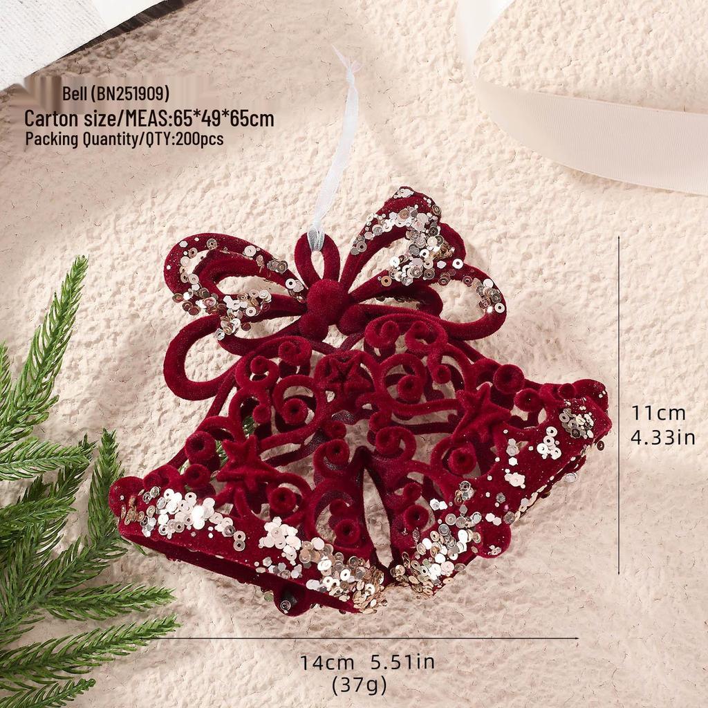 Nordic Flocking Wine Red Christmas Tree Ornament Pendant