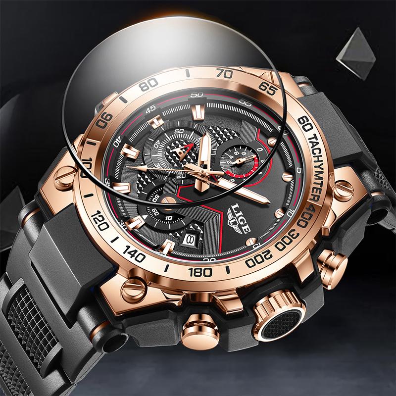 LIGE military Men's watches waterproof calendar Fashion clock luminous quartz wristwatch silicone watches for men reloj hommes