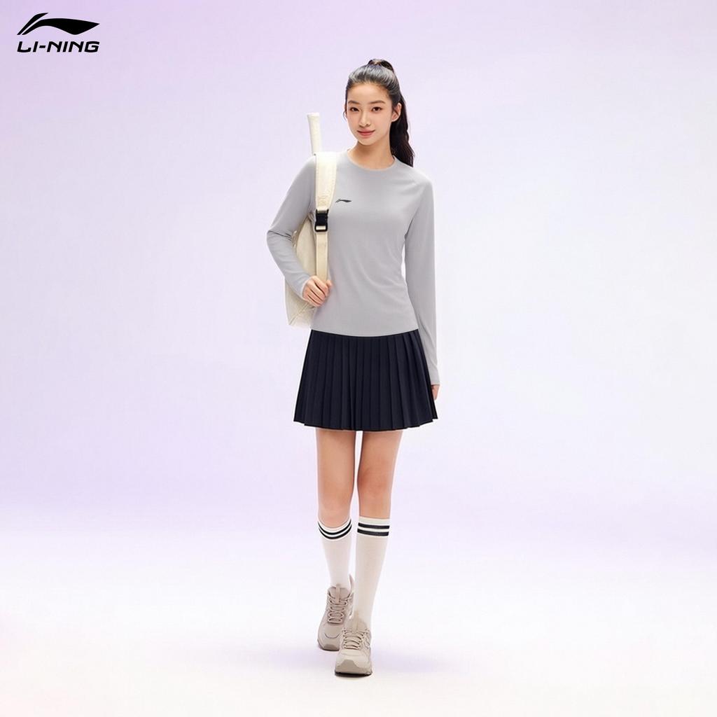 LI-NING Breathable Lightweight Women's Sports Top Solid Color Simple Fashion Slim Fit Crew Neck Long Sleeve Athletic T-Shirt
