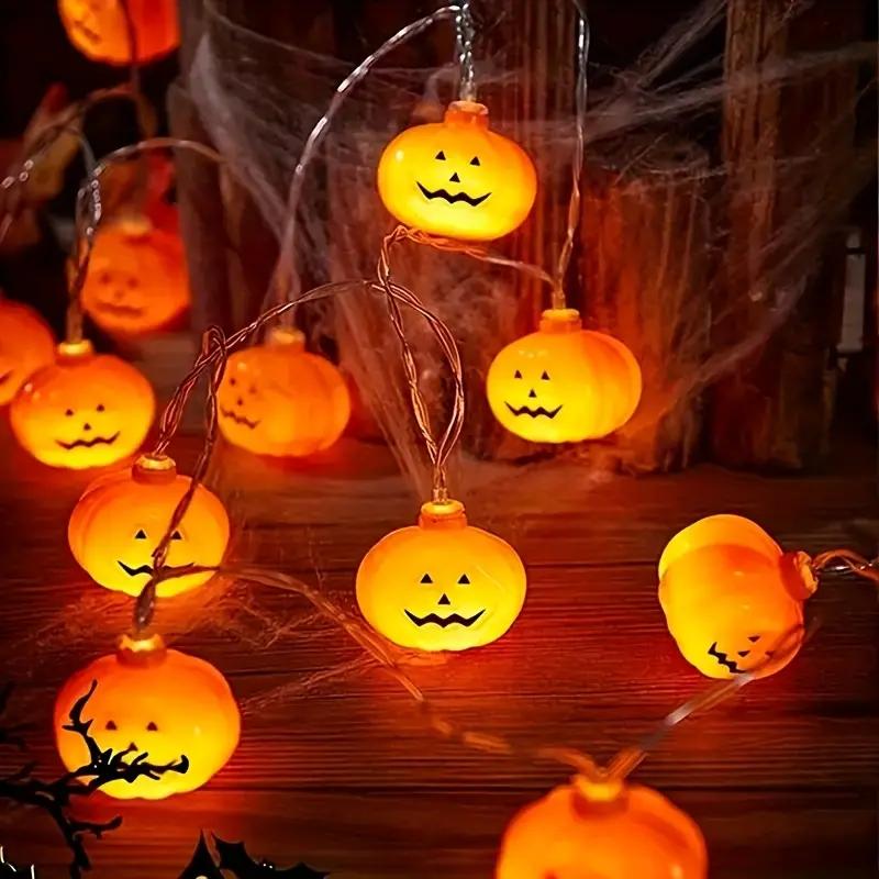 1pc 10/20 LED Yellow Pumpkin String Lights Warm White Lights Battery Powered For Home Outdoor Holiday Party Halloween Decor