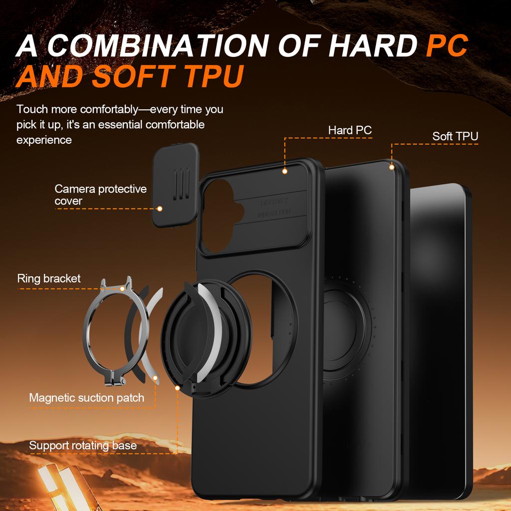 Sliding Camera Cover Armor Case For Samsung Galaxy A07 4G A06 5G Metal Ring Stand TPU Frame Hard Plastic Shockproof Coque Shield