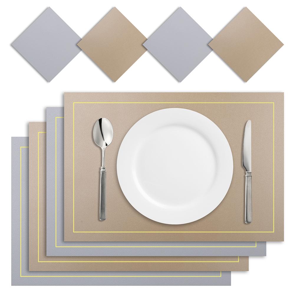 Set om 4/8 Placemats i konstläder Vattentäta Värmebeständiga Rektangulära PU-underlägg för Jul Matservisunderlägg Set