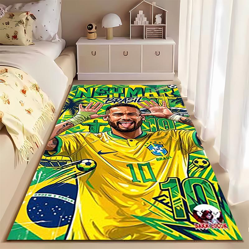 Sports Area Rug, Neymar Jr Brazil 10 Cartoon Tropical Palm Trees Poster, Fan Cave Decor, Non-Slip Mat