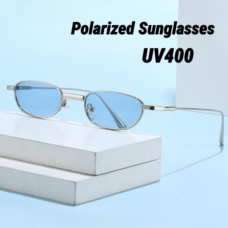 Small Frame Oval Sunglasses for Women Fashion Trendy Metal Polarized Sun Glasses Portable Travel Outdoor UV Protection Eyewear