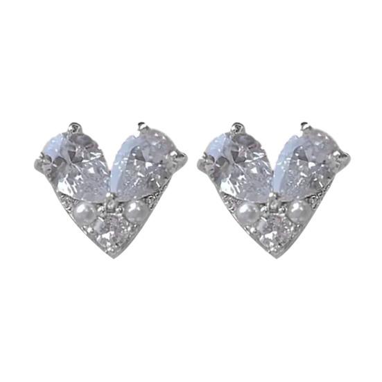 Boucles d'oreilles clous cœur strass Diamants artificiels Cœur d'amour Boucles d'oreilles clous avec fausses perles Clous étincelants mignons pour femmes filles rendez-vous soirée