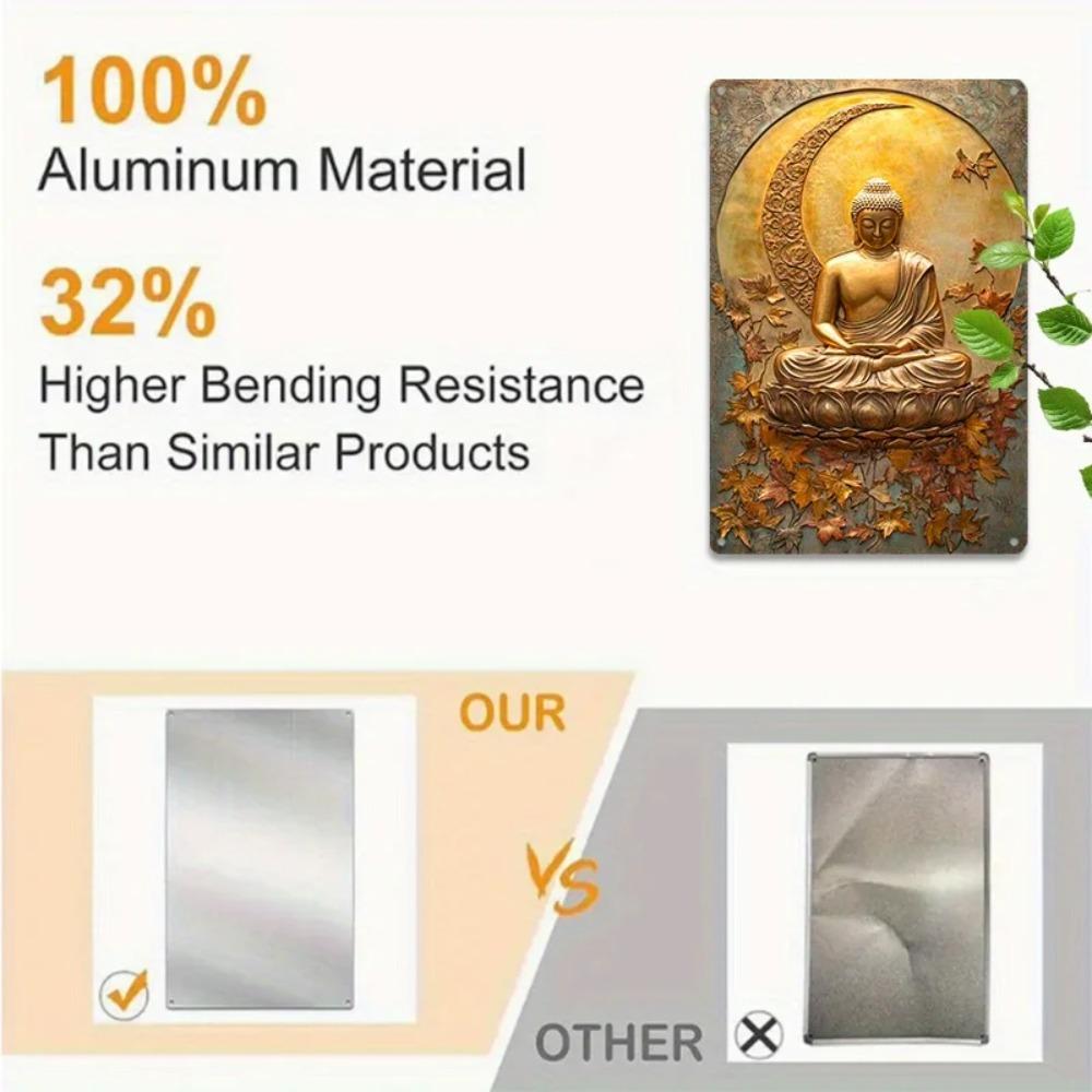 Aluminum Metal Wall Art Golden Buddha Tin Sign for Bedroom Living Room Decor