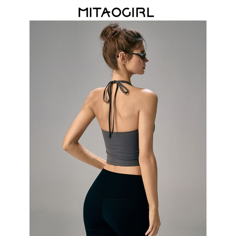 Mitaogirl Kendall Hanging Neck Underwear Women Sexy Beauty Back Sports Top Running Fitness Belt Chest Pad Top Summer