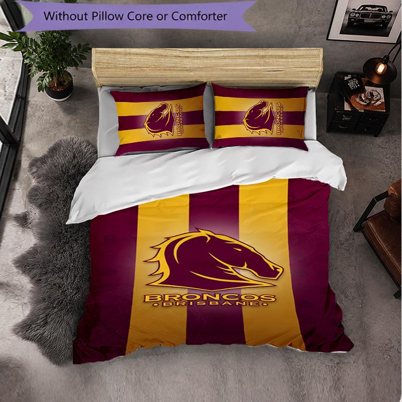 Set Biancheria da Letto in Microfibra con Fantasia Brisbane Broncos 3 Pezzi Decorazione Copripiumino per Camera da Letto Uso Domestico