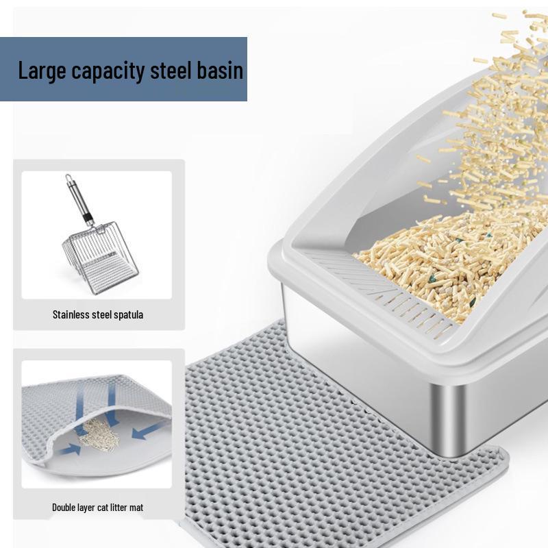 Stainless Steel Extra Large Cat Litter Box with Elevated Slope