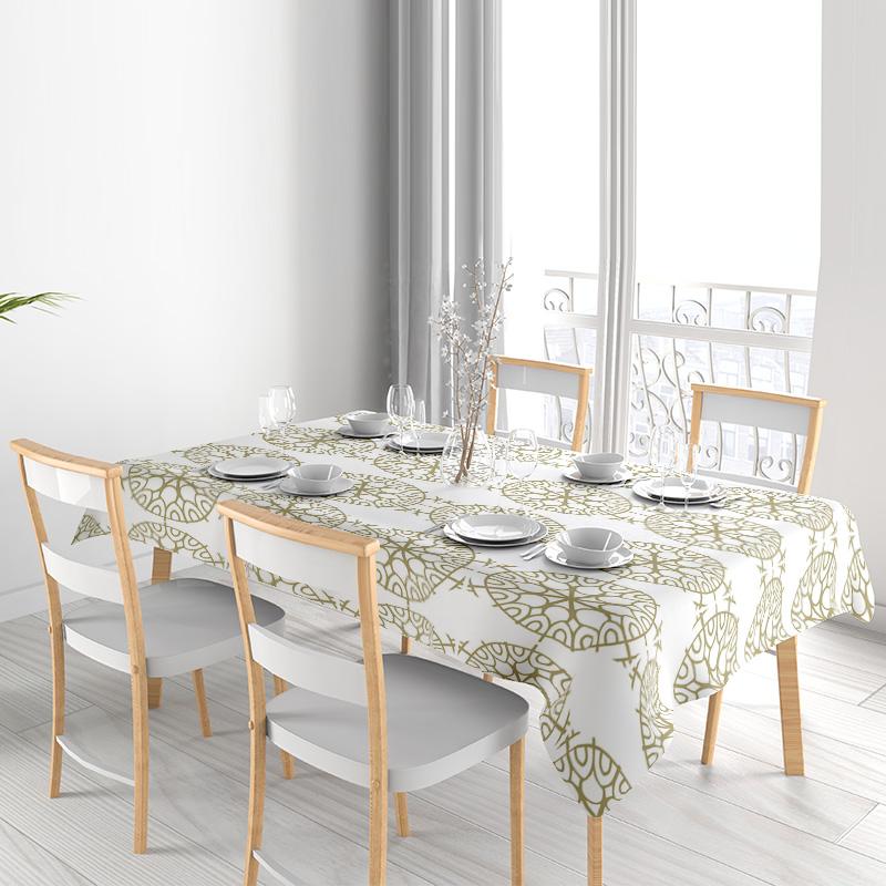 Green White Leaves Printed Tablecloth Modern Flower Patterned Kitchen Home Decor Table Cover For Dining Room 51 X 78 Inches