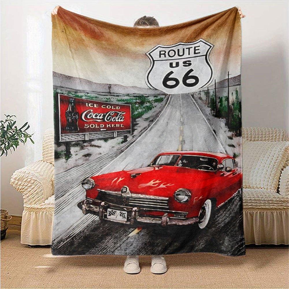 1pc Route 66 3 Blanket Soft Warm Throw for Home, Office, Travel All Season Cozy Bedding Gift, Office Cozy Accessory