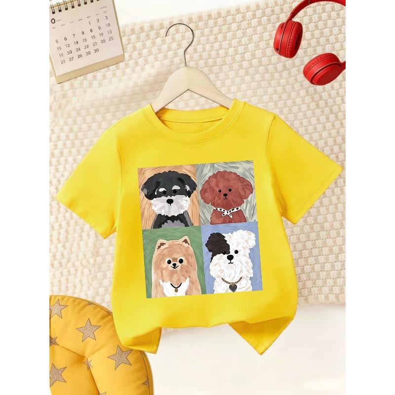 European Sizes Boys' Fashion Short-Sleeve T-Shirt  / Preppy Style Short-Sleeve T-Shirt / Sporty Fashion T-Shirt with Cute Puppy Print Element