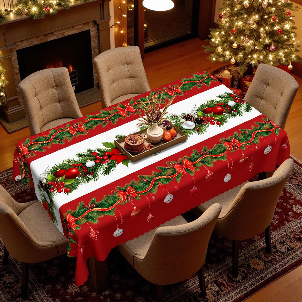 Christmas Tablecloth Holiday Decoration, Red Round Tablecloth Waterproof Table Cloth, Festive Table Flag Light Luxury Cover Cloth
